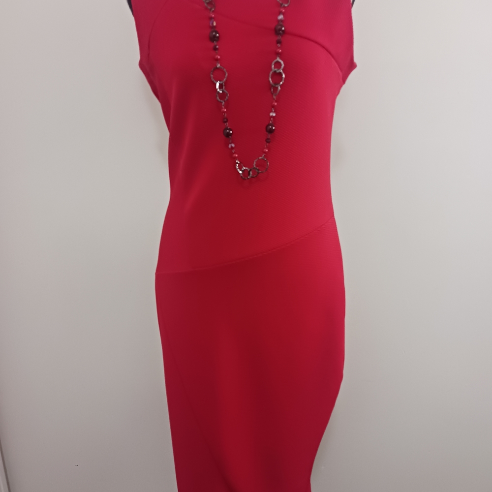 Womens Red Sleeveless Sheath Midi Dress for Cocktail Bodycon